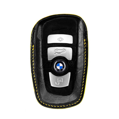 BMW 3 Buttons Key Fob Cover in Black Matte Crocodile