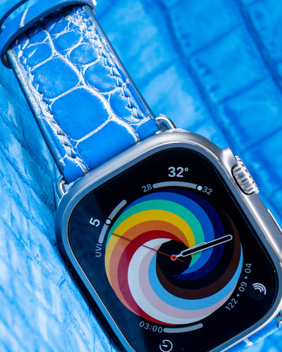 Bespoke Watch Strap in 2 Tone Blue Silver Alligator