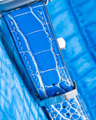 Bespoke Watch Strap in 2 Tone Blue Silver Alligator