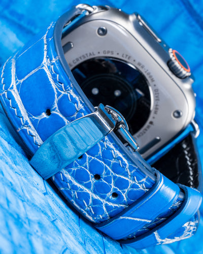 Bespoke Watch Strap in 2 Tone Blue Silver Alligator