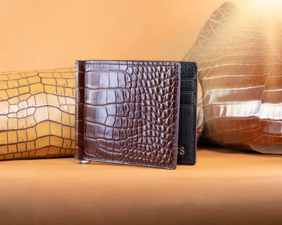 Bespoke Money Clip in Chocolate Brown Crocodile