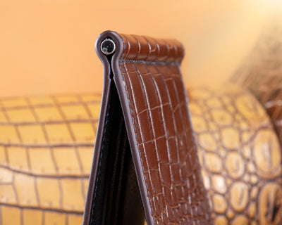 Bespoke Money Clip in Chocolate Brown Crocodile