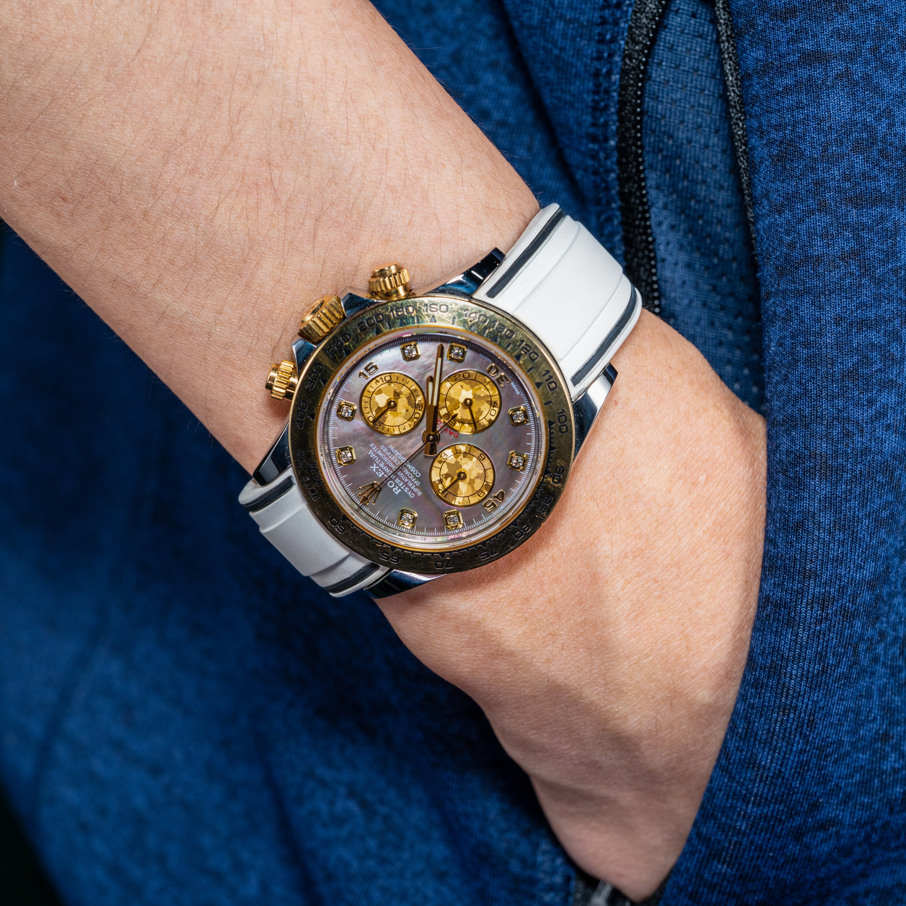 Solitaire Rubber straps in Cookie White for Rolex Daytona 116503