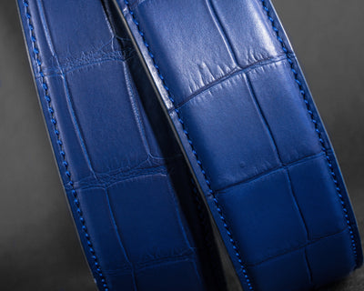 Bespoke Reversible Belt in Navy Blue Crocodile & Black Box