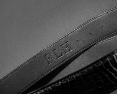 Bespoke Reversible Belt in Black Crocodile & Black Box