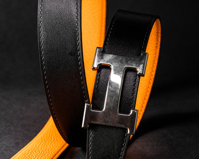 Bespoke Reversible Belt in Black Box & Orange Togo