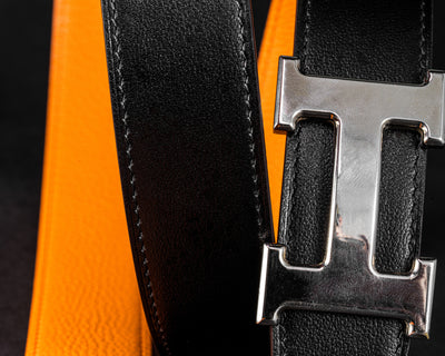 Bespoke Reversible Belt in Black Box & Orange Togo