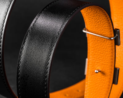 Bespoke Reversible Belt in Black Box & Orange Togo