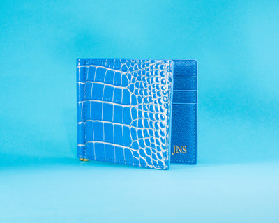 Bespoke Money Clip in Silver Blue Alligator