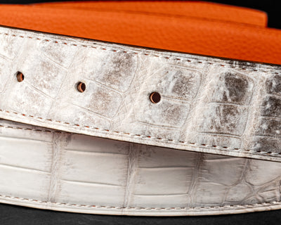 Bespoke Reversible Belt in Natural Himalayan Crocodile & Orange Togo