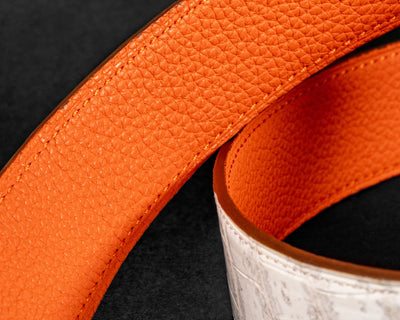 Bespoke Reversible Belt in Natural Himalayan Crocodile & Orange Togo