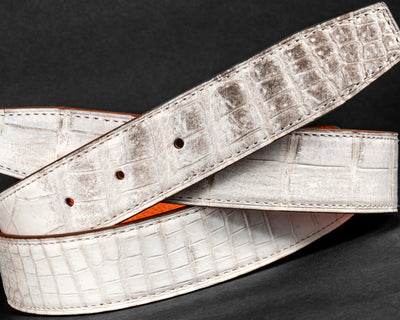 Bespoke Reversible Belt in Natural Himalayan Crocodile & Orange Togo