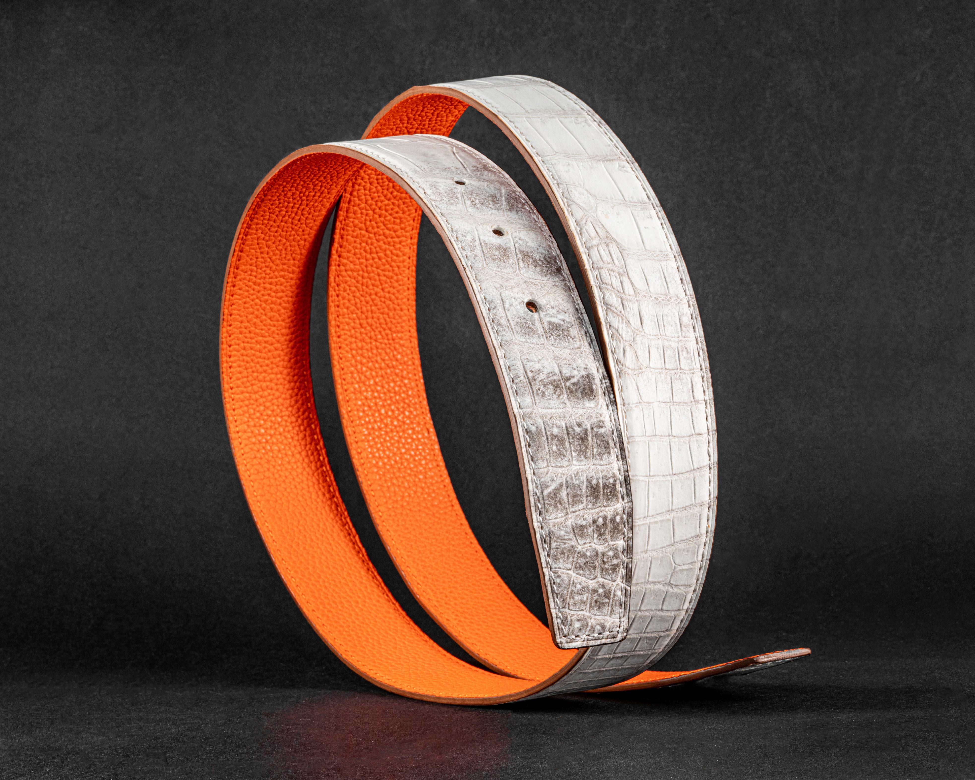 Bespoke Reversible Belt in Natural Himalayan Crocodile & Orange