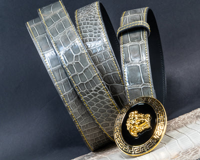 Bespoke Reversible Belt in Grey Crocodile & Black Box