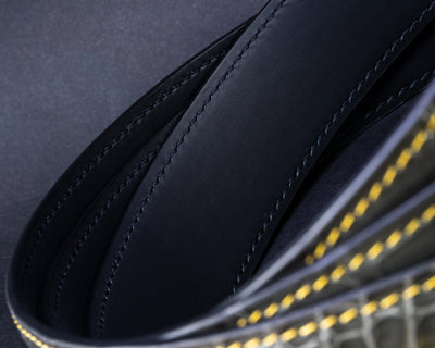 Bespoke Reversible Belt in Grey Crocodile & Black Box