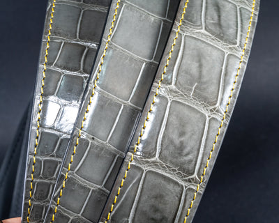 Bespoke Reversible Belt in Grey Crocodile & Black Box