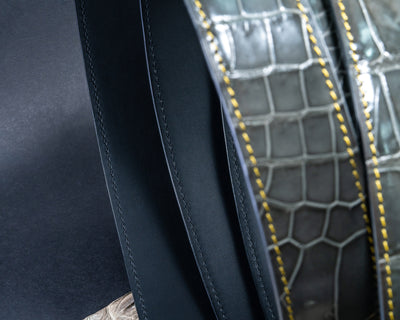 Bespoke Reversible Belt in Grey Crocodile & Black Box