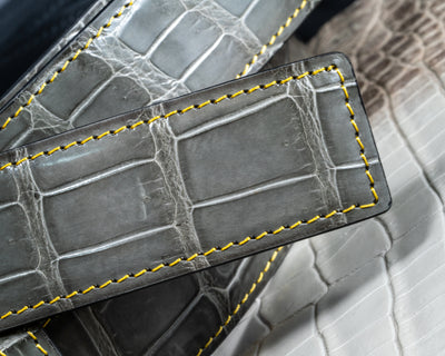 Bespoke Reversible Belt in Grey Crocodile & Black Box