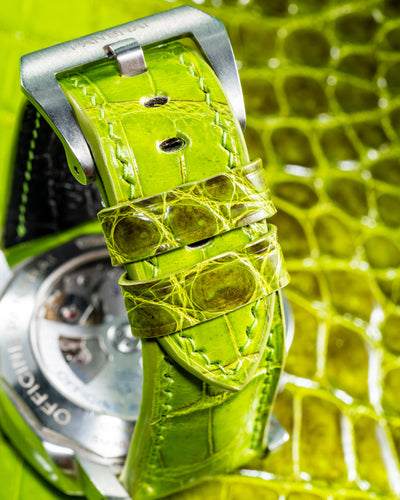 Bespoke Watch Strap in Apple Green Himalayan Crocodile