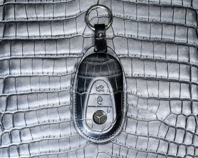 Bespoke Key Fob Cover in Metallic Black Crocodile