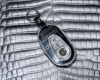 Bespoke Key Fob Cover in Metallic Black Crocodile