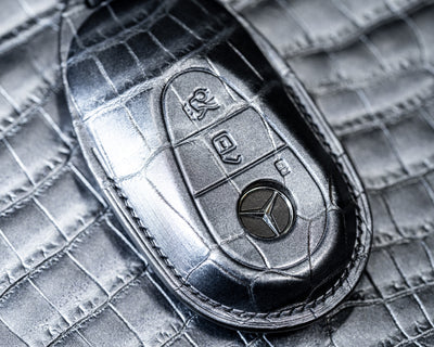 Bespoke Key Fob Cover in Metallic Black Crocodile