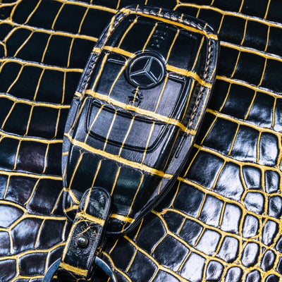 Bespoke Key Fob Cover in Gold Black Alligator