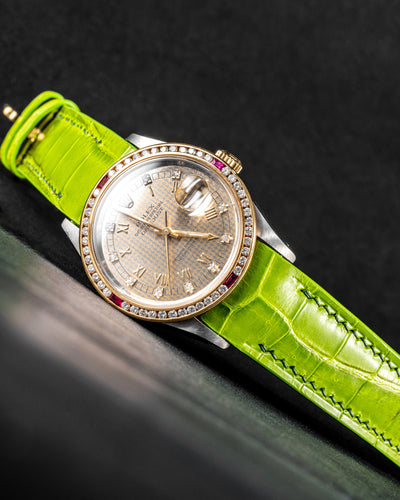 Bespoke Watch Strap in Apple Green Himalayan Crocodile