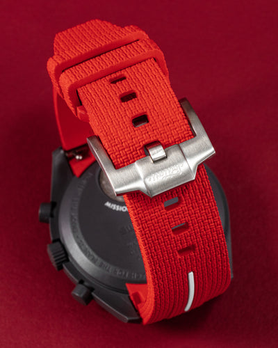 Solitaire Rubber straps in Scarlet Red for Omega x Swatch Mercury