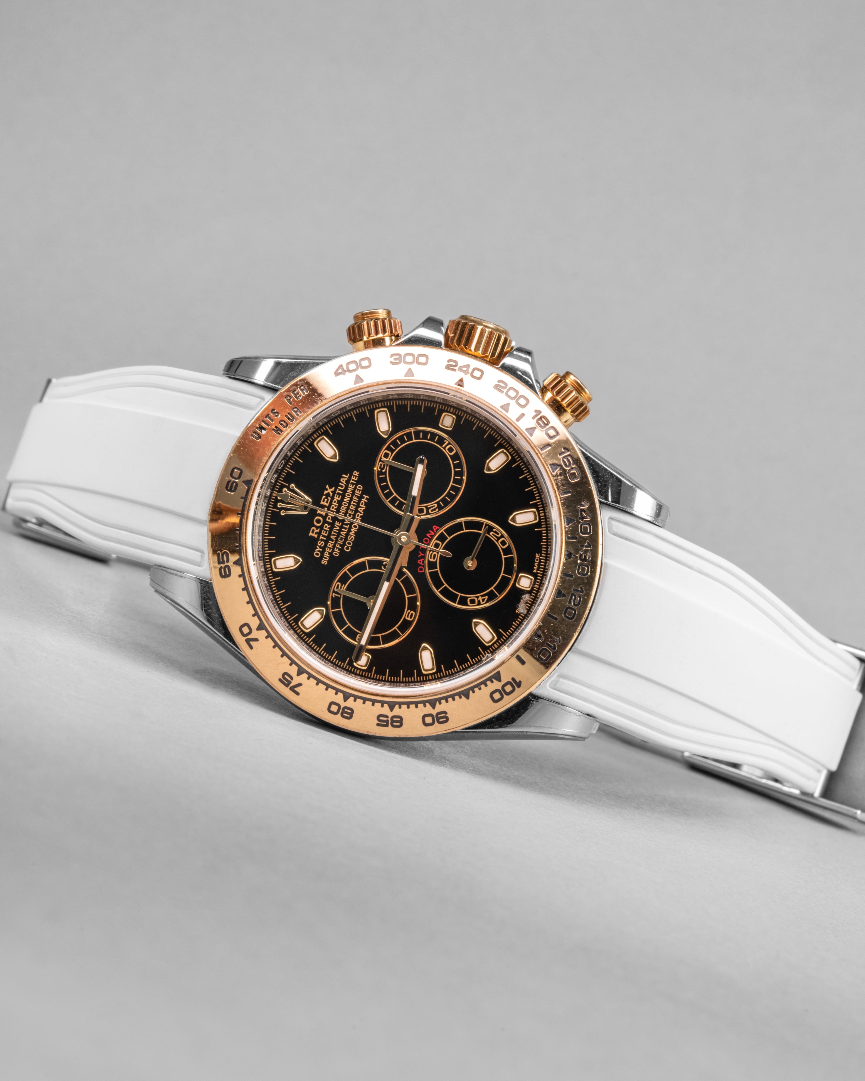 Solitaire Rubber straps in Snowy White for Rolex Daytona