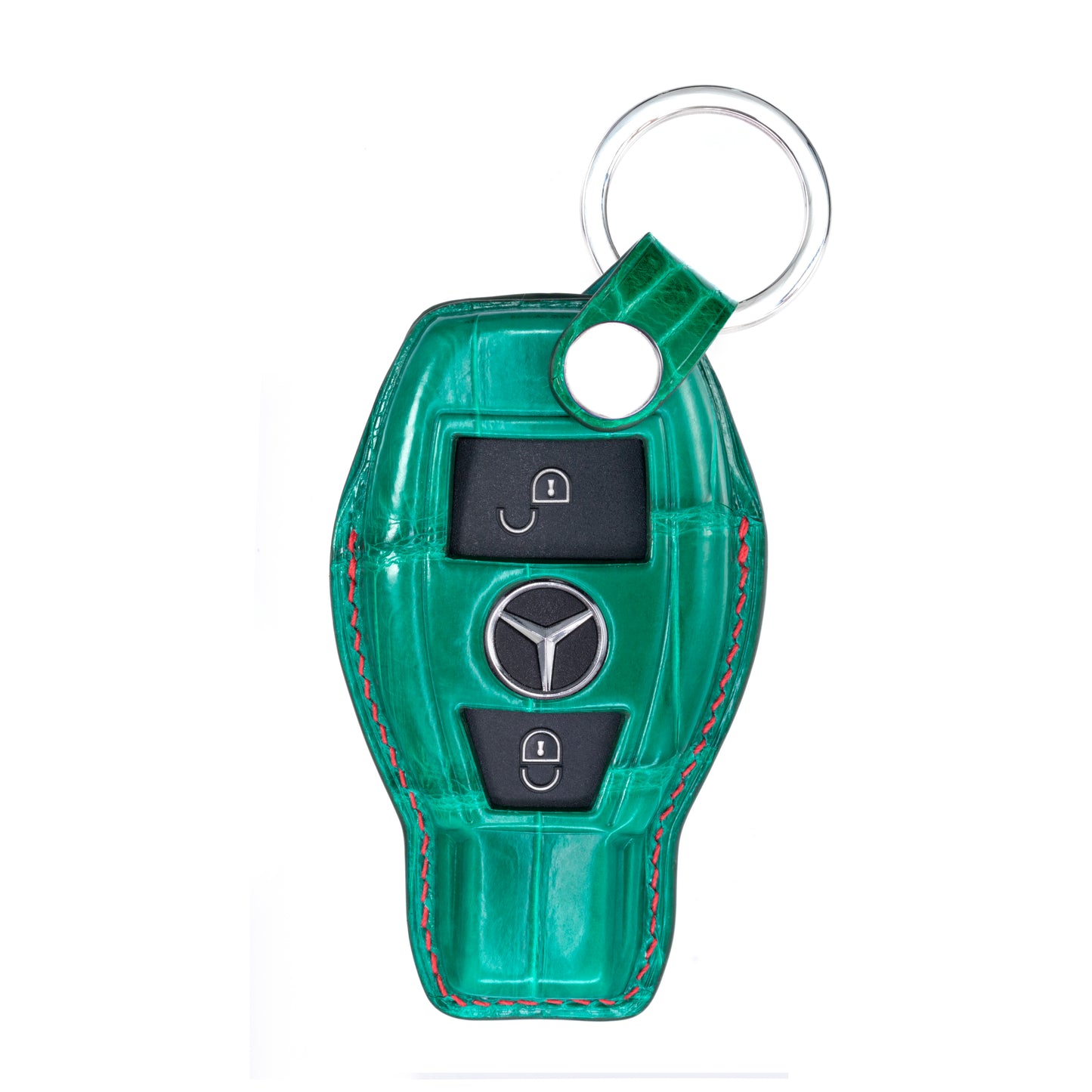 Mercedes 2 Buttons Key Fob Cover in Green Crocodile
