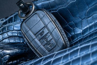 Bespoke Key Fob Cover in Metallic Black Crocodile
