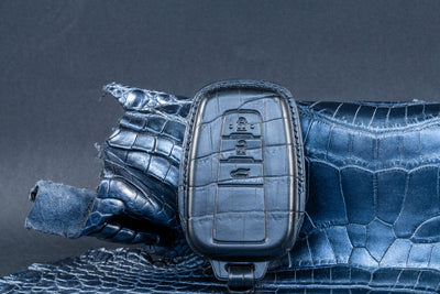 Bespoke Key Fob Cover in Metallic Black Crocodile