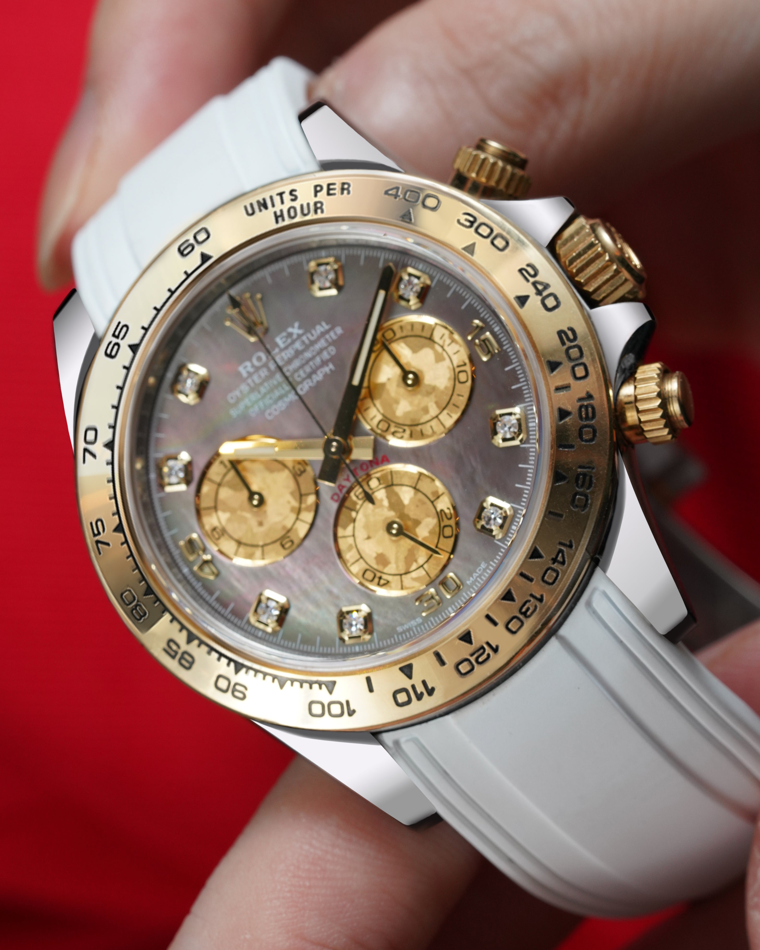 Solitaire Rubber straps in Snowy White for Rolex Daytona 116503