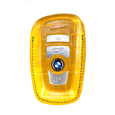 BMW 3 Buttons Key Fob Cover in Yellow Crocodile