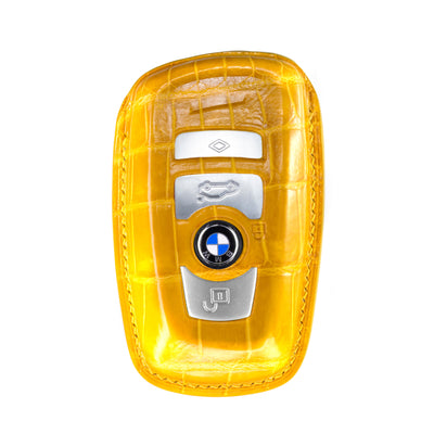 BMW 3 Buttons Key Fob Cover in Yellow Crocodile