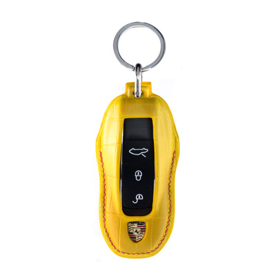 Porsche Old Key Fob Cover in Matte Yellow Crocodile