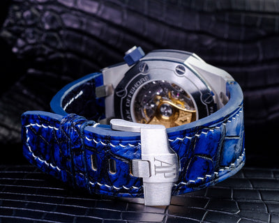 Bespoke Watch Strap in 2 Tone Navy Blue Crocodile