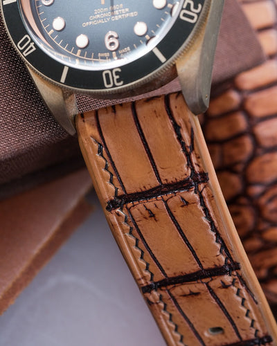Bespoke Watch Strap in 2 Tone Chestnut Brown Crocodile