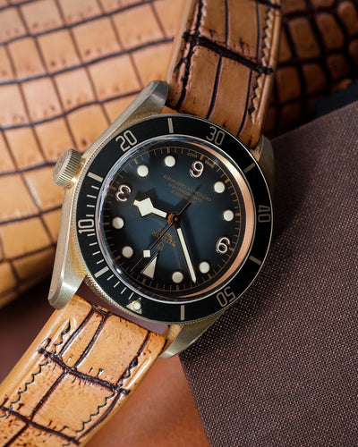 Bespoke Watch Strap in 2 Tone Chestnut Brown Crocodile