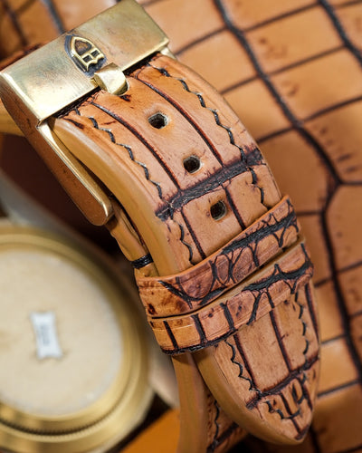 Bespoke Watch Strap in 2 Tone Chestnut Brown Crocodile