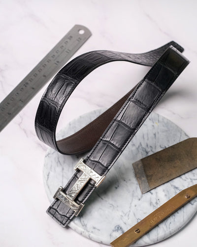 Bespoke Reversible Belt in Black Crocodile & Chocolate Brown Epsom