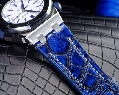 Bespoke Watch Strap in 2 Tone Navy Blue Crocodile