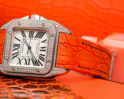 Bespoke Watch Strap in 2 Tone Orange Crocodile