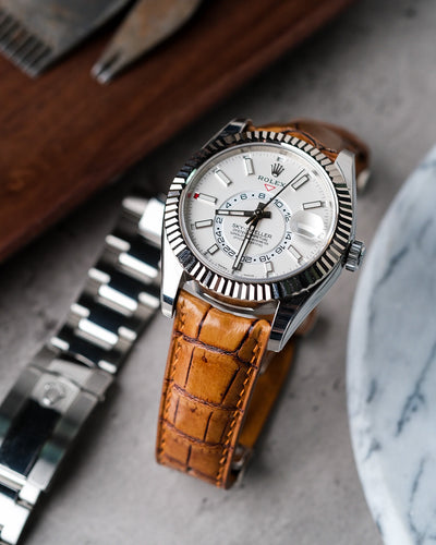 Bespoke Watch Strap in 2 Tone Chestnut Brown Crocodile