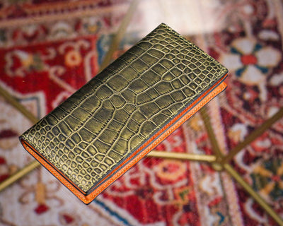 Bespoke Long Wallet in Gold Brushed Alligator