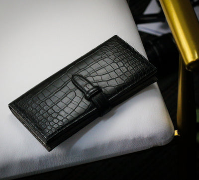 Bespoke Long Wallet in Jet Black Crocodile