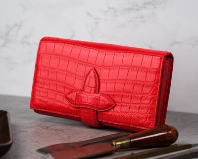 Bespoke Long Wallet in Ferrari Red Crocodile