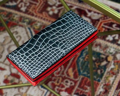 Bespoke Long Wallet in Black Silver Alligator
