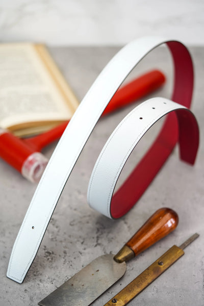 Bespoke Reversible Belt in White & Maroon Red Epsom